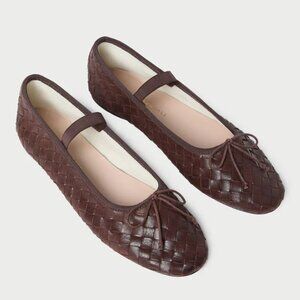 Loeffler Randall Leonie Woven Ballet Flat Espresso 8 NEW